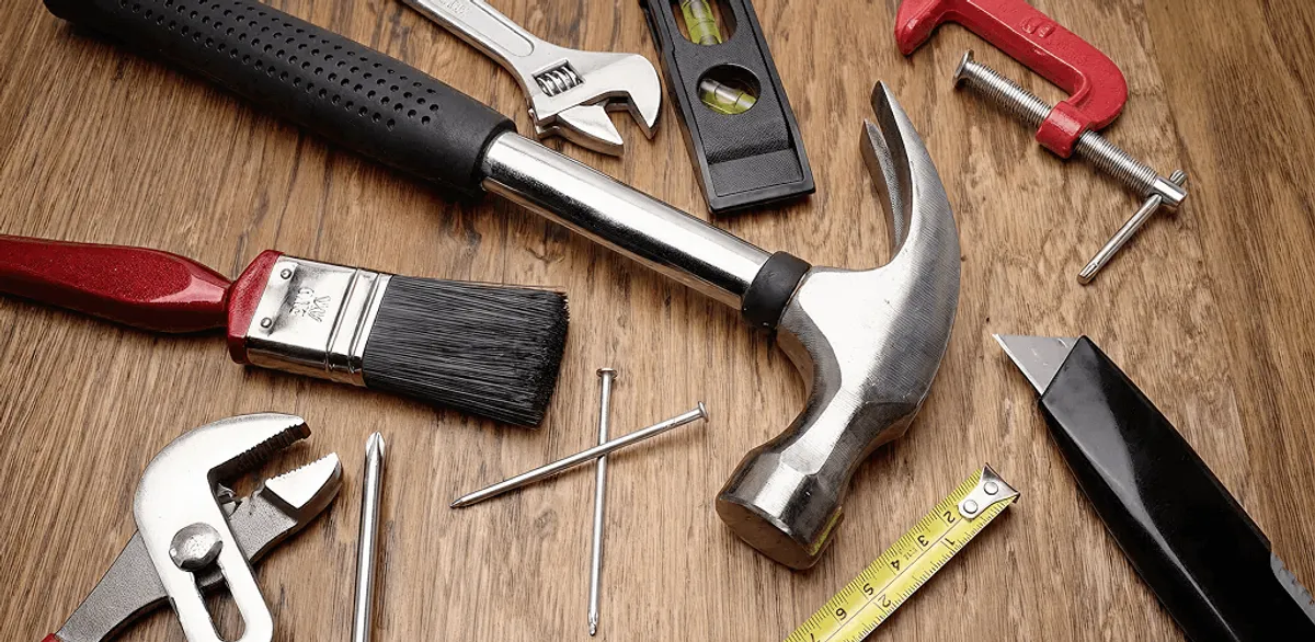 Handyman tools laid out for home repair and maintenance work in Anaheim, CA